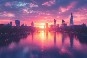 Sunset over the River Thames showcas, a Photo by Tanuart