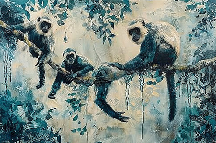 A group of golden langurs huddled to, an Animal Photo by LOGOCREATIVE