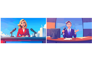News anchor cartoon background, an Object Illustration by Stock-Smart-Start