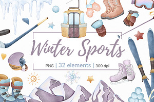 Watercolor Winter sports Clipart PNG