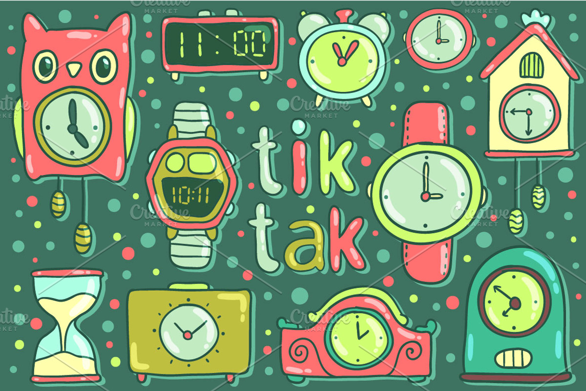 Tik tak. Vector clock illustrations., an Illustration by kostolom3ooo (Photo 1 of 4)