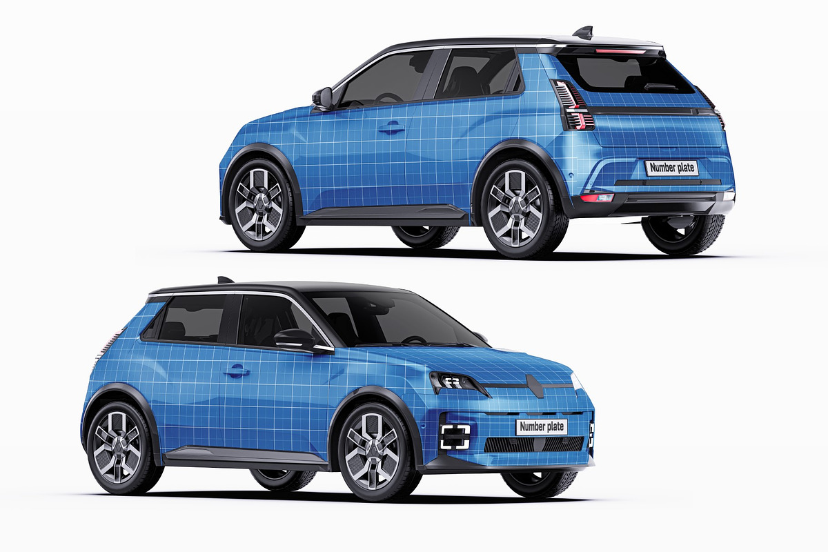 Retro Electric Hatchback Mockup Set, an Advertising Mockup by Halal Graphic Studio (Photo 11 of 16)