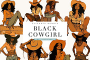 Black Cowgirl Clipart Bundle, a Person Illustration by BusyDaydesign (Thumbnail 1 of 9)