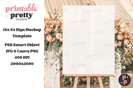 Peach Floral Wedding Sign Mockup PSD, a Product Mockup by Printable Pretty Studio