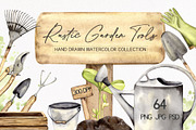 Garden Tools Watercolor Set, an Object Illustration by WatercolorElena (Thumbnail 1 of 11)
