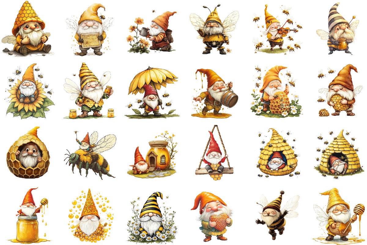Watercolor Honey Bee Gnome Clipart, an Illustration by Sublimation Artist (Photo 2 of 6)