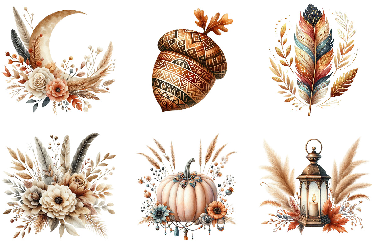 Watercolor Autumn Boho Clipart, an Illustration by DreamArtGraphic (Photo 4 of 7)