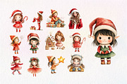 Christmas Girls Watercolor Clipart, an Illustration by Dream Creation (Thumbnail 3 of 3)