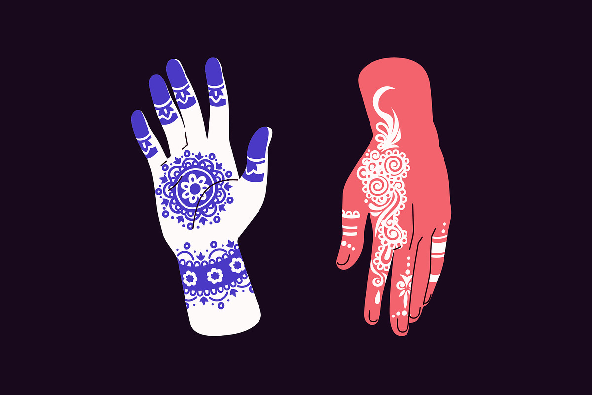 Mehendi, henna tattoos on hands set, a Person Illustration by PaperTrident (Photo 5 of 5)