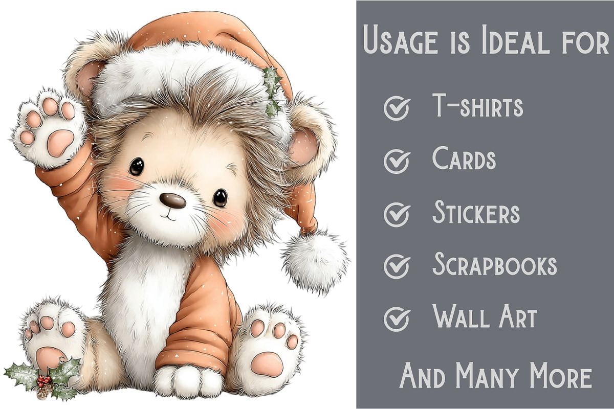 Whimsical Christmas Lion Clipart, an Illustration by Pixels.Craft (Photo 4 of 6)