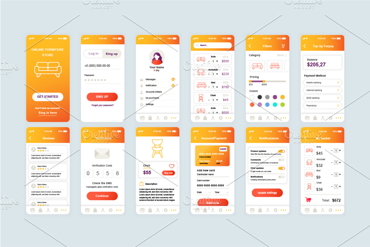 Mobile App UI Kit, a Templates & Theme by alexdndz (Photo 4 of 21)