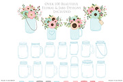 Pink and Mint Floral Mason Jars, an Illustration by Avenie Digital (Thumbnail 2 of 2)