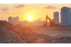 Backhoe loader at urban construction, an Industrial Photo by Lermont51