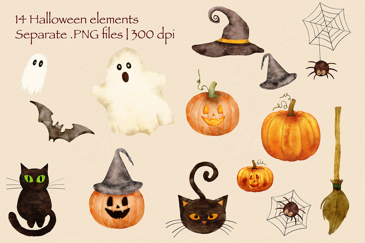 Halloween Party clipart set, a Seasonal Illustration by Aurella Art (Photo 2 of 12)