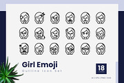 Girl Emoji Outline Icons, an Outline Icon by Zeer Graphic (Thumbnail 1 of 2)