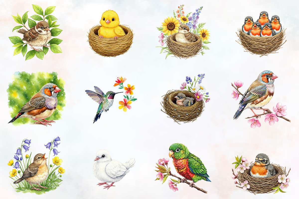 Summer Baby Birds Clipart, an Illustration by RobertsArt (Photo 2 of 7)