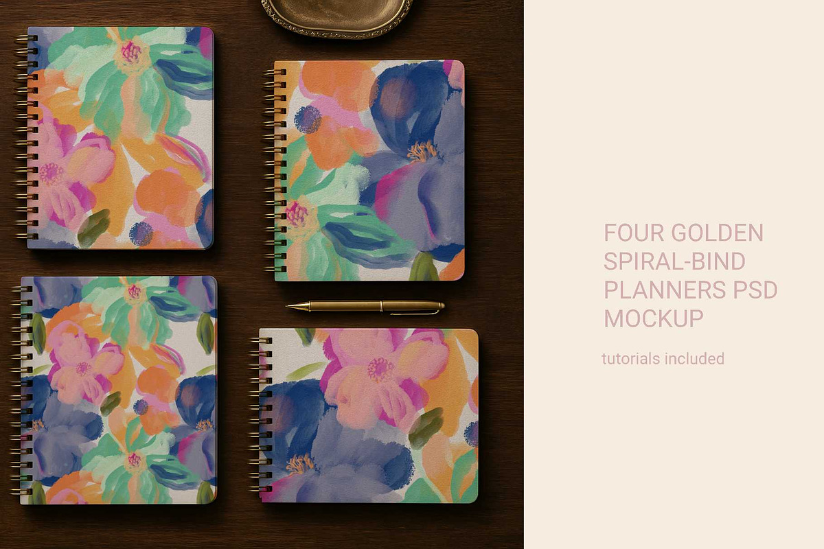 Four planner covers PSD mockup, a Merchandise Mockup by jenartstudio (Photo 2 of 3)