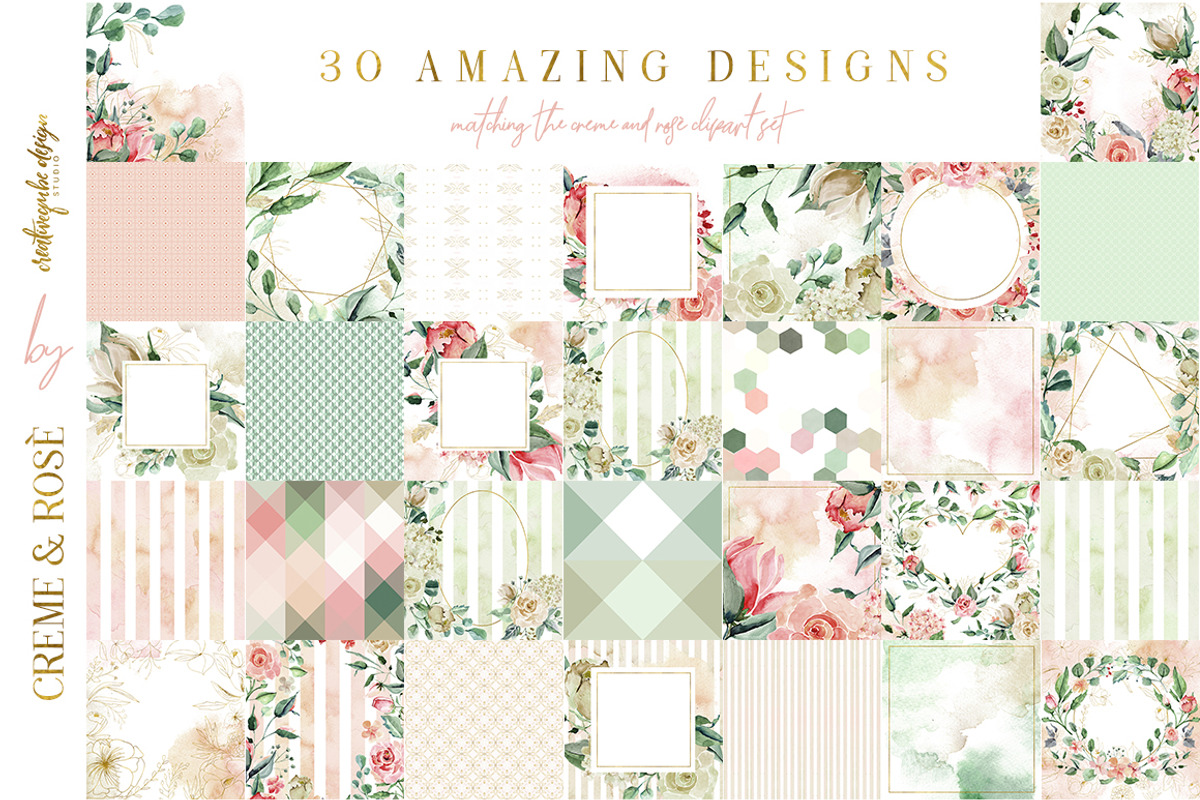 Creme and Rose Digital Papers, a Pattern Graphic by Creativeqube Design