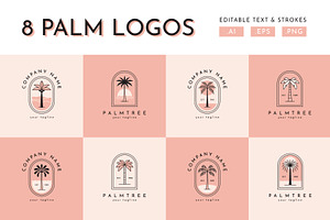 8 palm tree logo templates in vector