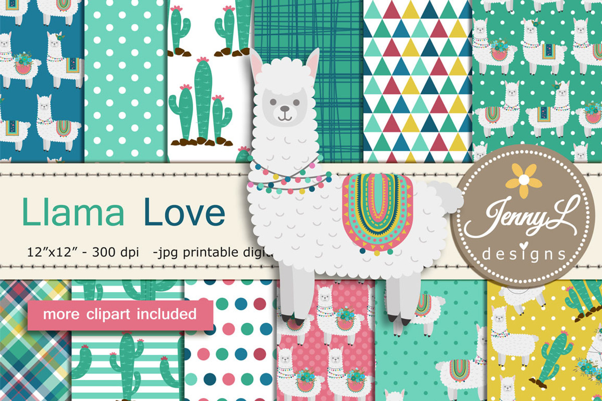 Llama Alpaca Digital Papers Clipart, a Pattern Graphic by JennyL Designs (Photo 1 of 6)