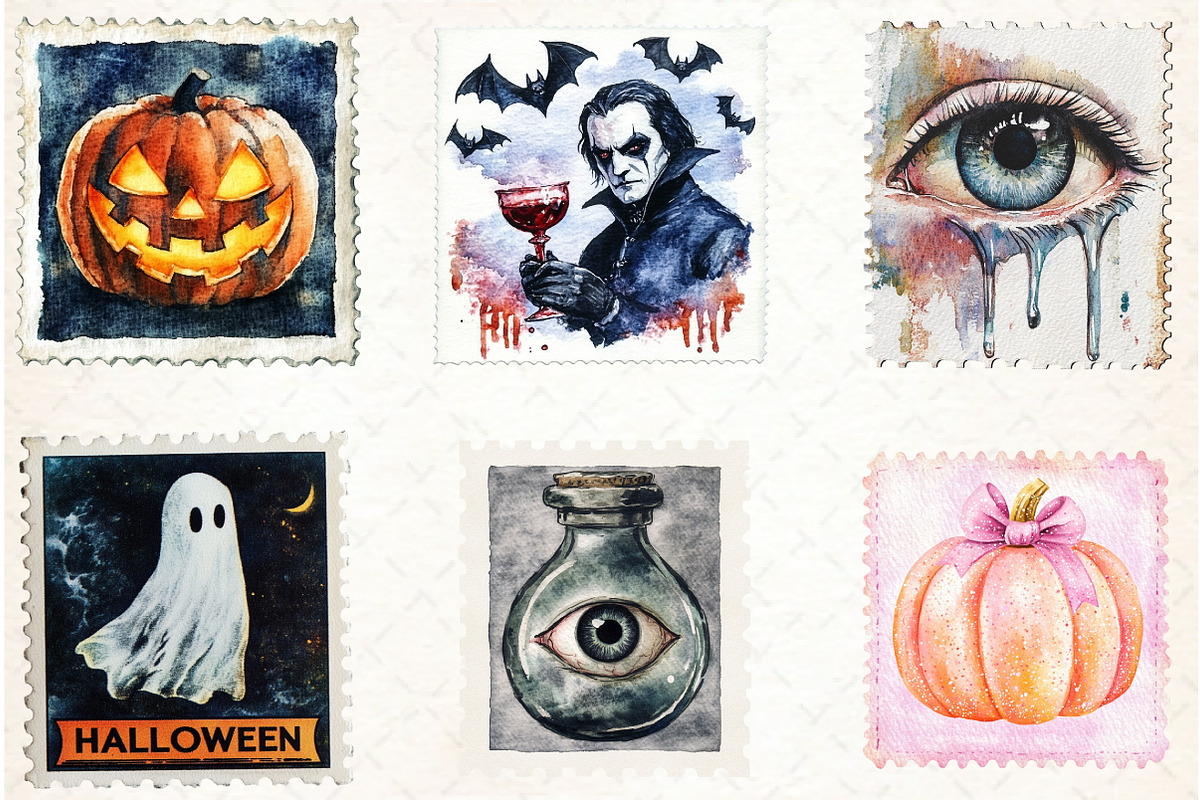 Halloween Postage Stamp Clipart, an Illustration by Libby Wishes (Photo 3 of 6)