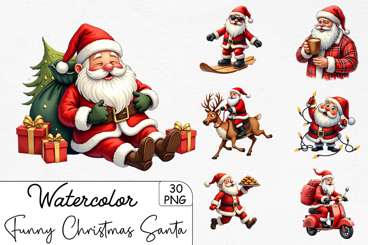 Funny Christmas Santa Clipart Bundle, an Illustration by CrexoraLab (Photo 1 of 5)