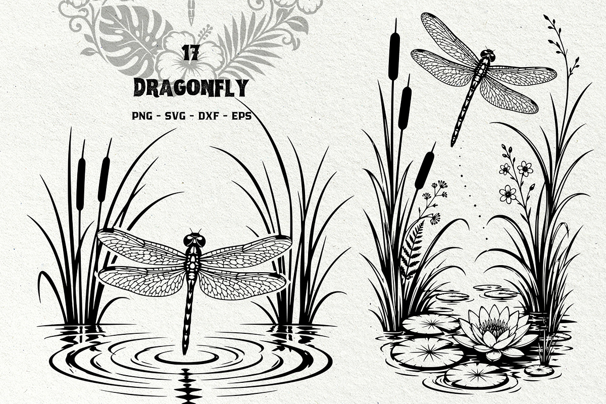 Dragonfly Pond Line Art Graphics, a Decorative Illustration by DENIDigitalArtSudio (Photo 1 of 6)