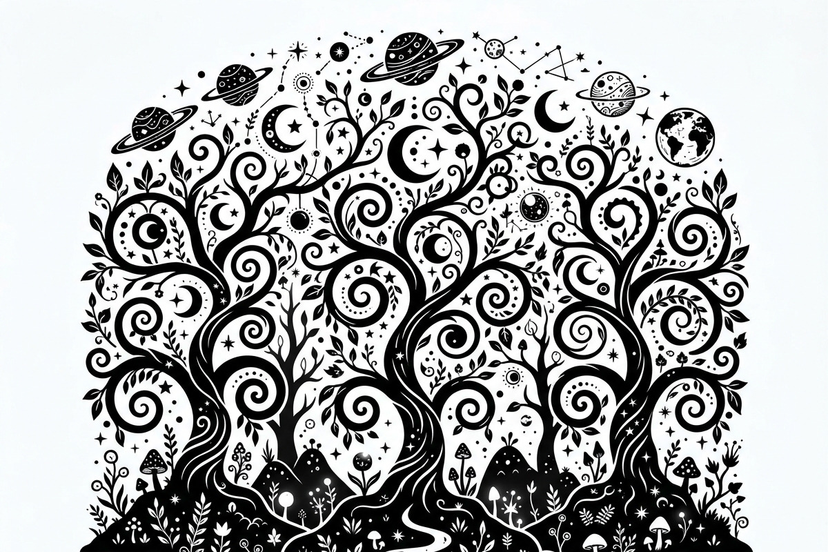 50 Mystical Galaxy Forest Silhouette, a Technology Illustration by Amazin_art (Photo 14 of 34)