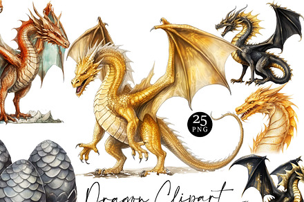 Watercolor Dragon Clipart Bundle, an Animal Illustration by Design Scotch