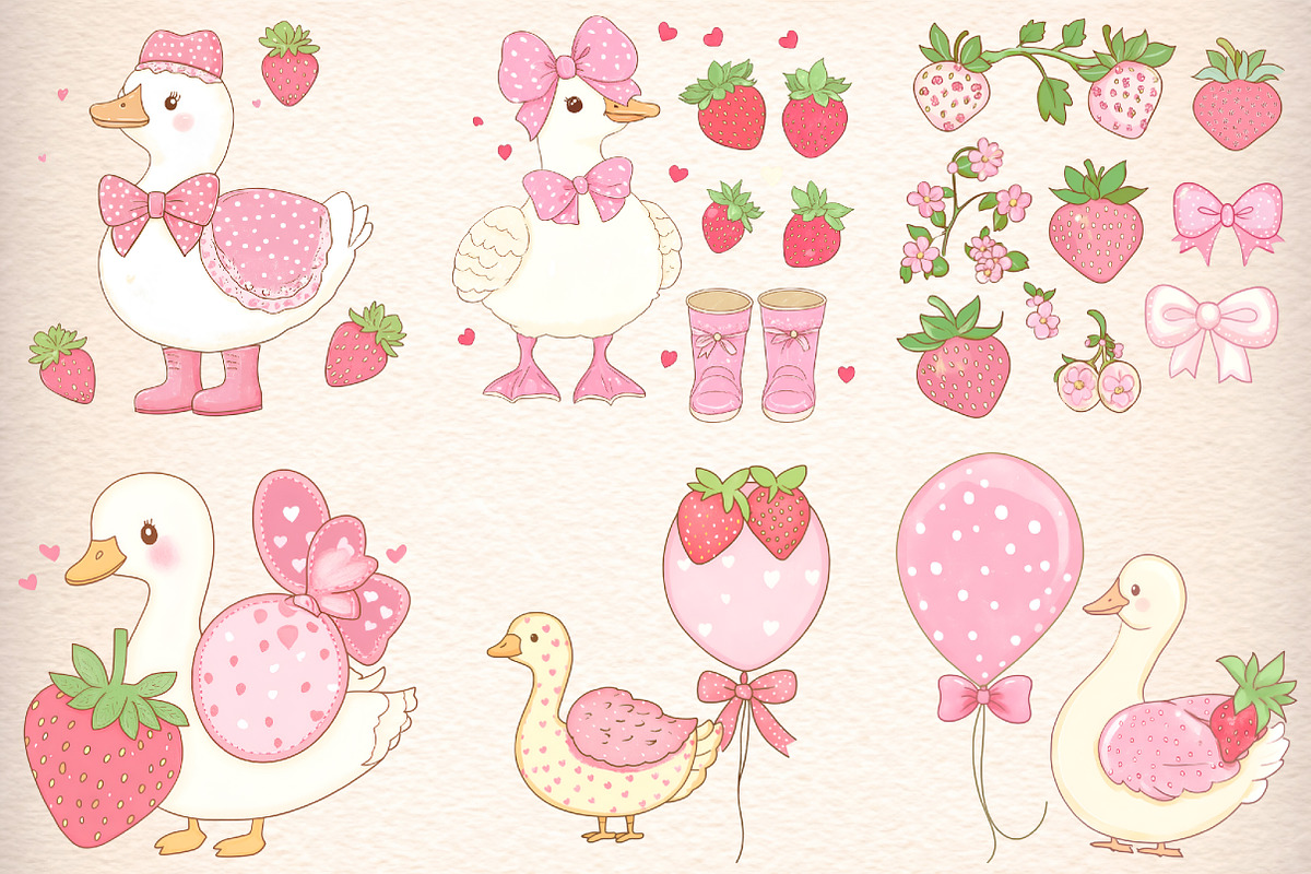 Strawberry Coquette Goose Clipart, an Illustration by Digital Artistic99 (Photo 2 of 8)