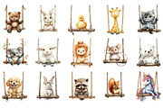 Watercolor Animals On Swings Clipart, an Illustration by Designking (Thumbnail 3 of 5)