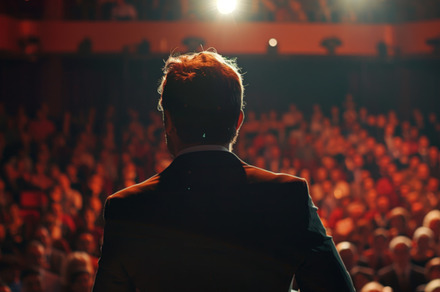 Speaker addressing audience at business conference, an Abstract Photo by Natalia Klenova's Shop
