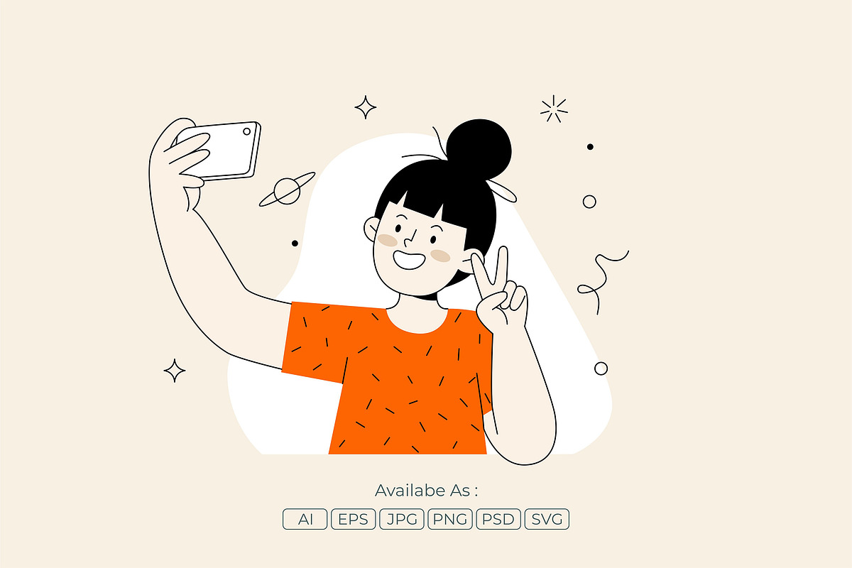 Happy Woman Selfie Peace Sign, a Person Illustration by Partikusi Design (Photo 2 of 3)