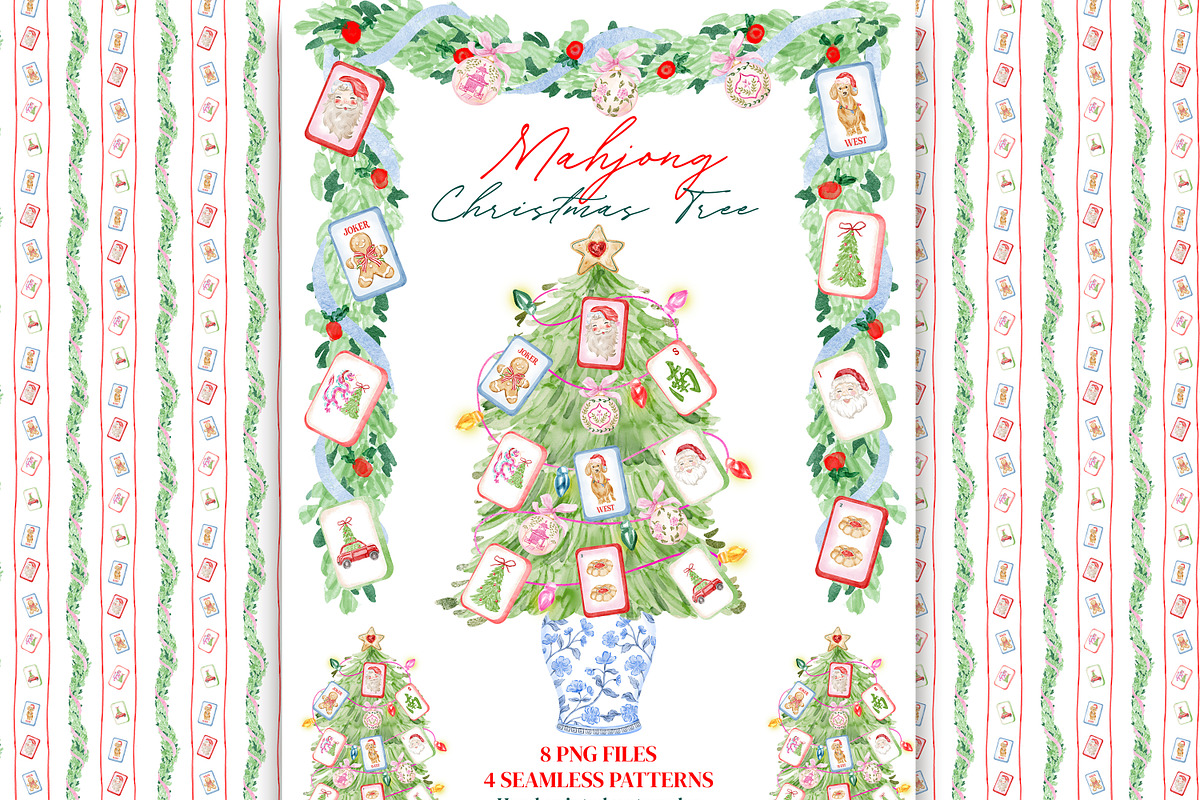 Mahjong Christmas Tree illustrations, a Decorative Illustration by TheHappyGiftArt (Photo 1 of 12)