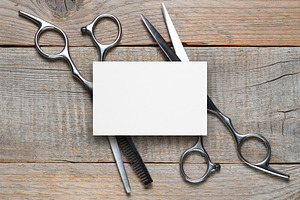 Barber scissors and business card