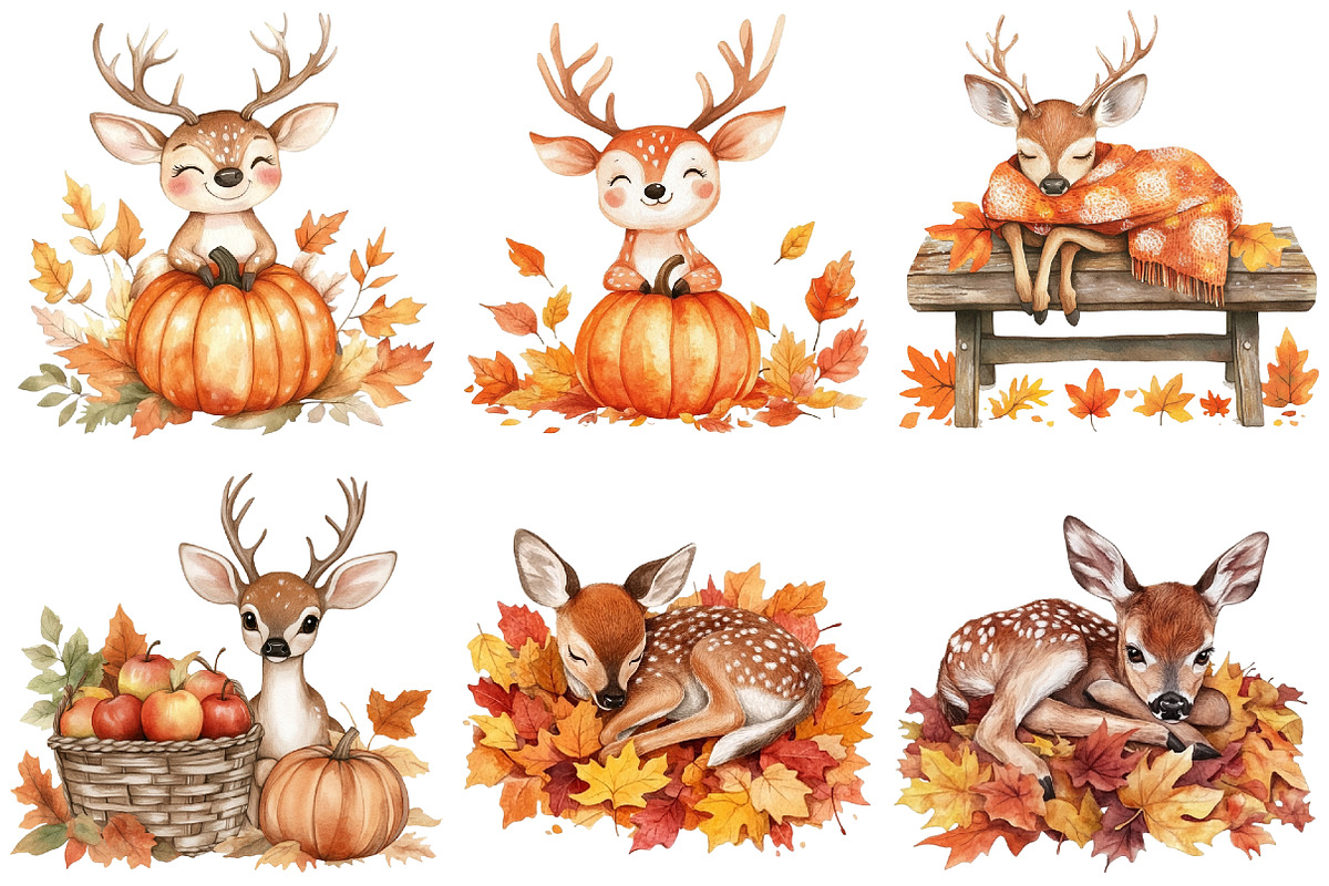 Autumn Cute Deer Sublimation Clipart, an Illustration by CitraGraphics (Photo 4 of 6)