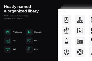 50 Strategy and management icons, an Outline Icon by Wencory