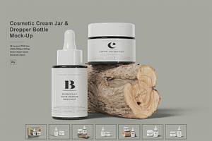 Cosmetic Cream Jar & Dropper Bottle, a Packaging Mockup by Pexelcorner