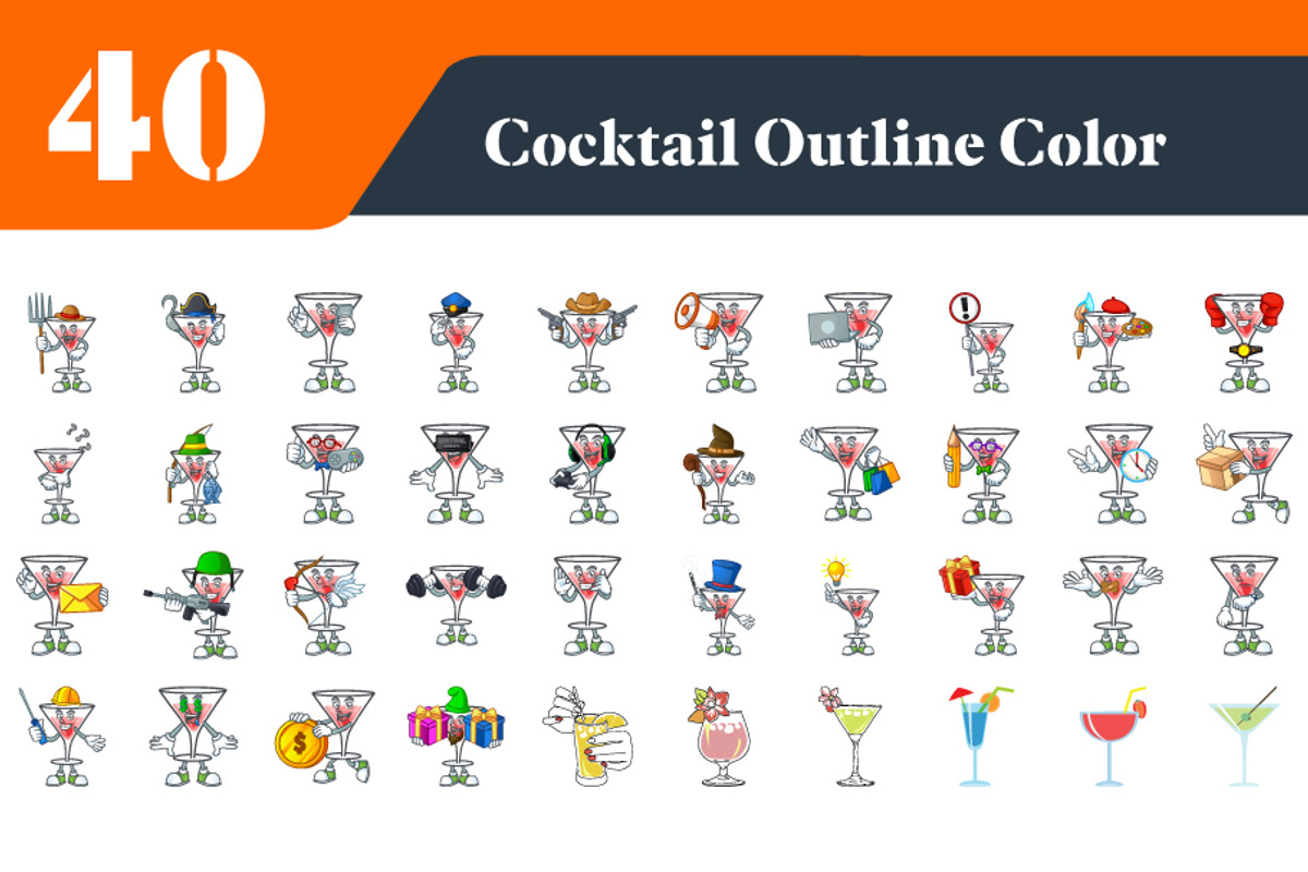 Cocktail Outline Color Icons Bundle, an Outline Icon by EllaMaiyaali (Photo 2 of 3)