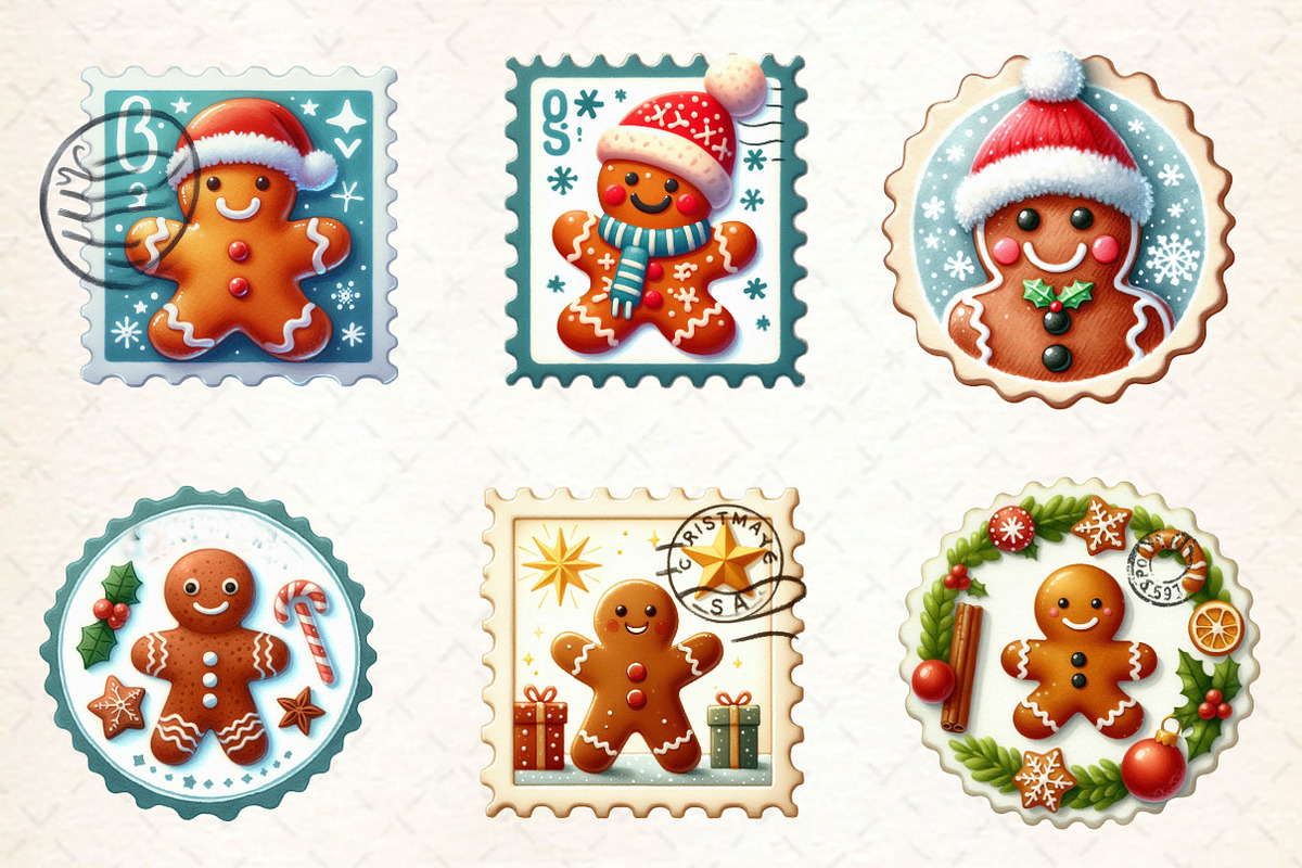 Christmas Gingerbread Postage Stamps, a Work Illustration by Dream Creation (Photo 3 of 4)