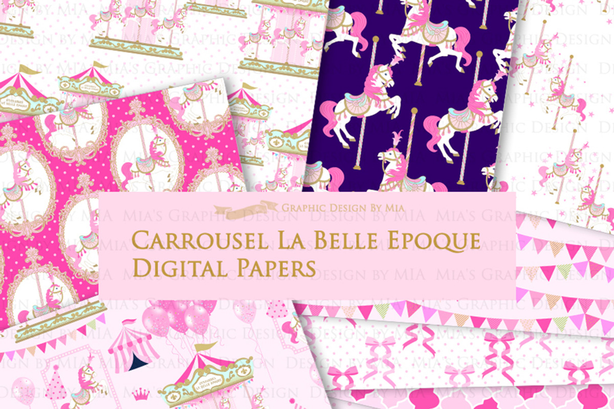 Carousel, Merry Go Round Pink, an Illustration by Mia's Graphic Design