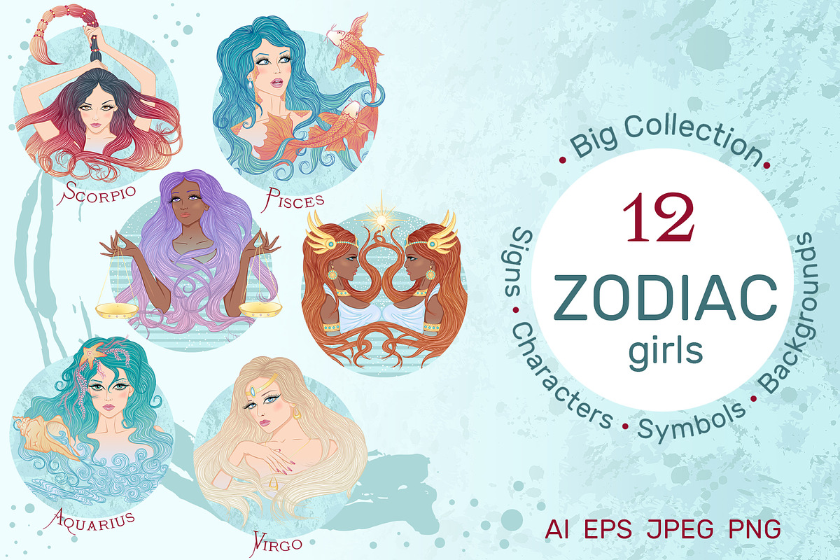 12 Zodiac Girl Hand Drawn Collection, a Healthcare Illustration by ennona_art (Photo 1 of 13)