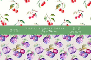 Watercolor Fruit Seamless Patterns