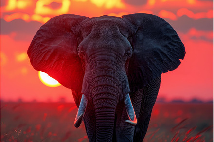Majestic elephant standing in sunset, an Animal Photo by Ylivdesign