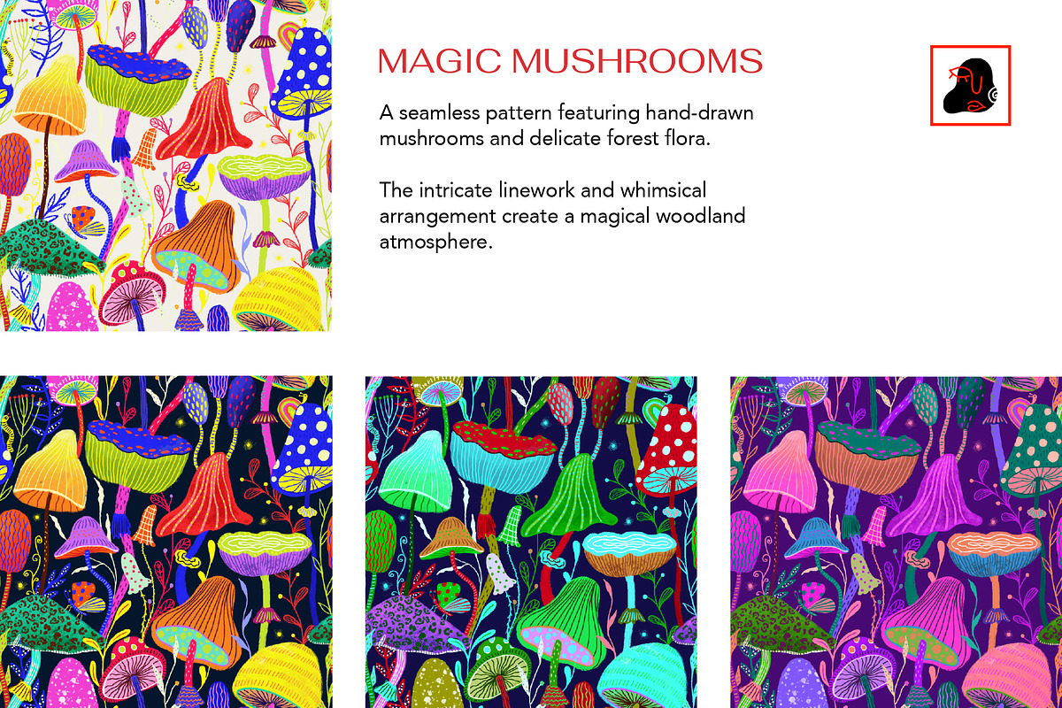 Magic Mushrooms, a Pattern Graphic by Alona Savchuk (Photo 2 of 7)
