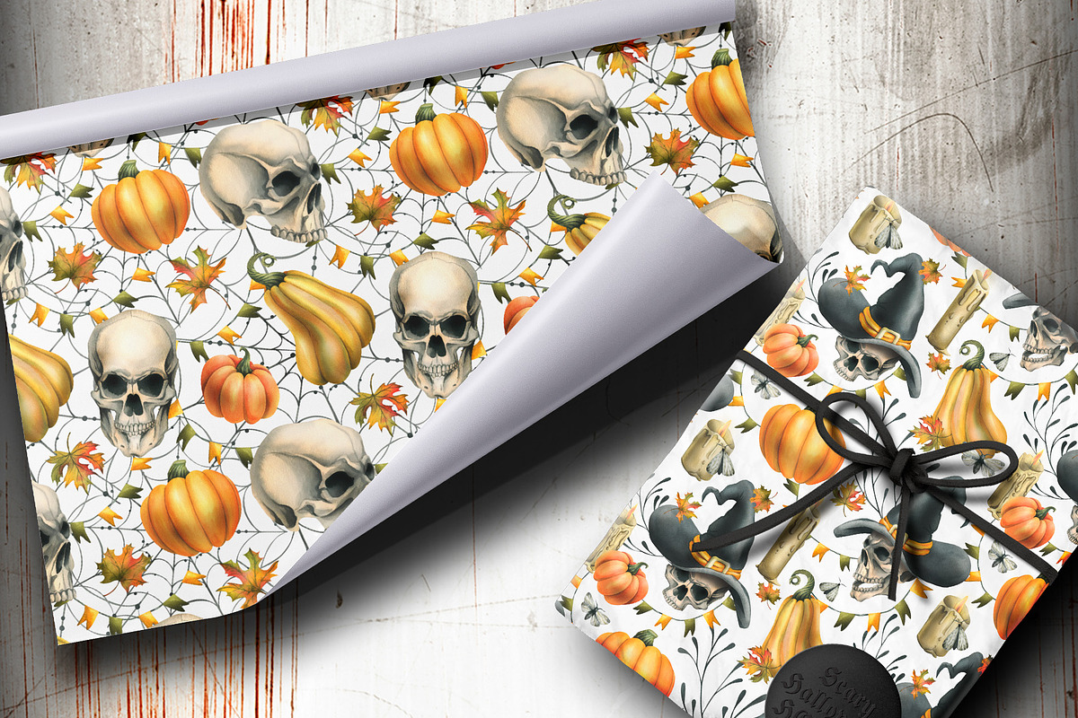 Halloween Skulls Seamless Patterns, an Illustration by NATASHA CHU (Photo 4 of 8)