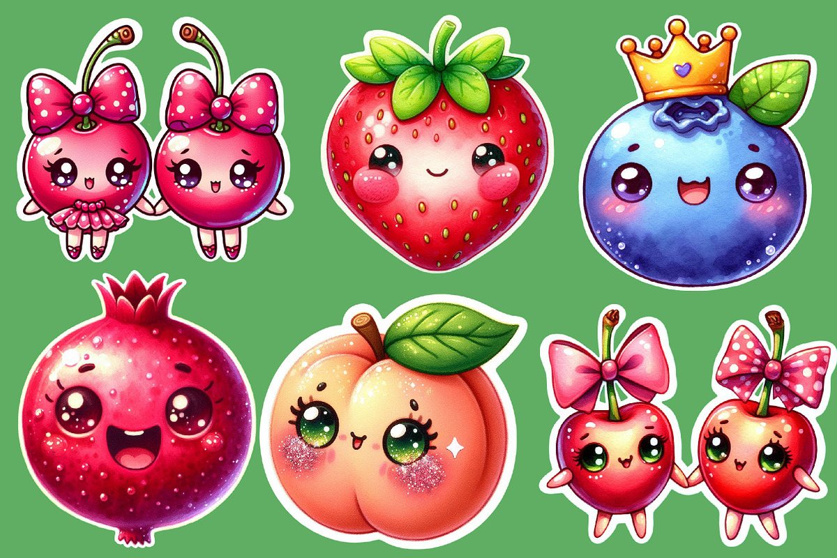 Kawaii  Fruit Clipart Bundle, an Illustration by Designworld (Photo 4 of 6)