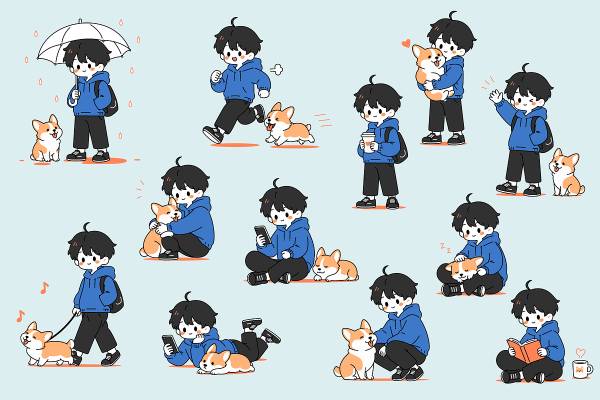 Boy and Dog Daily Activities Set, a Person Illustration by Artpon Illustration (Photo 2 of 3)
