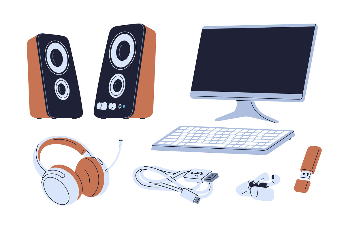Computer accessories, PC devices set, a Technology Illustration by Good Studio (Photo 4 of 4)
