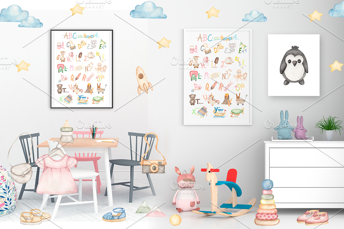 Watercolor Kids Toys & Clothes, an Object Illustration by MayaNavits (Photo 15 of 17)